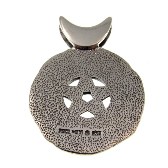 Solid 925 Sterling Silver Blessed Be the Star Crescent Moon Pentacle Pendant - Picture 5 of 5